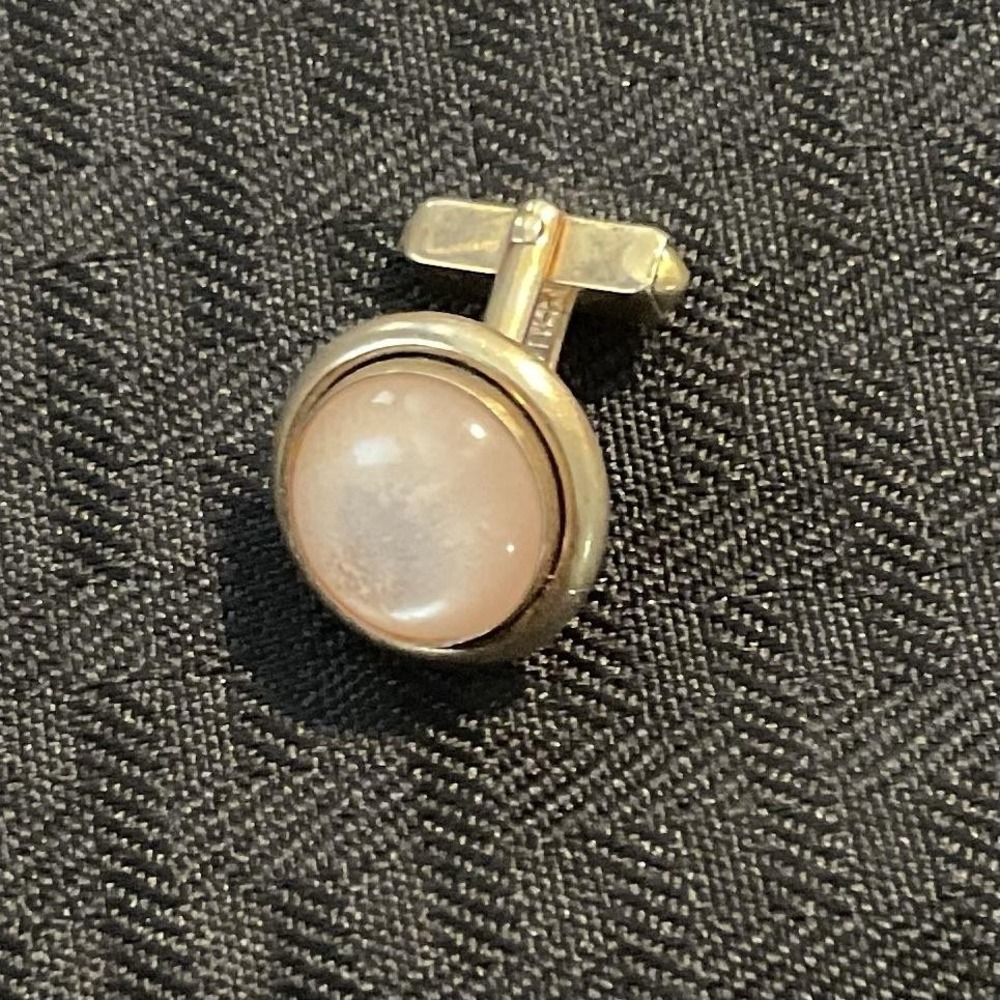 Single Gold Tone Round Pink Cabochon Stone Cufflink Mens Whale Back Dress Shirt